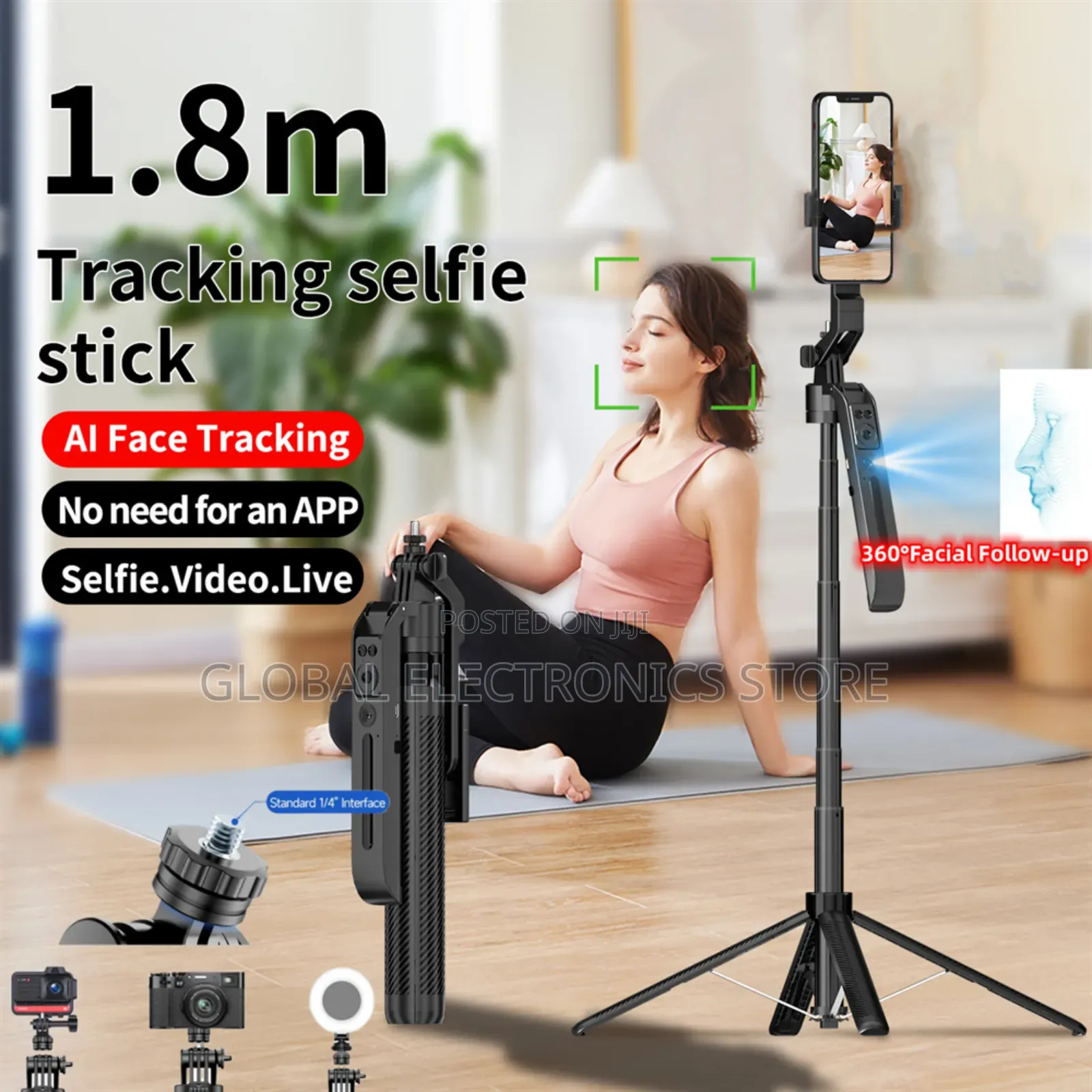 Universal C12 1.8m Selfie Tripod for Cell Phone - 360°Auto-Rotation