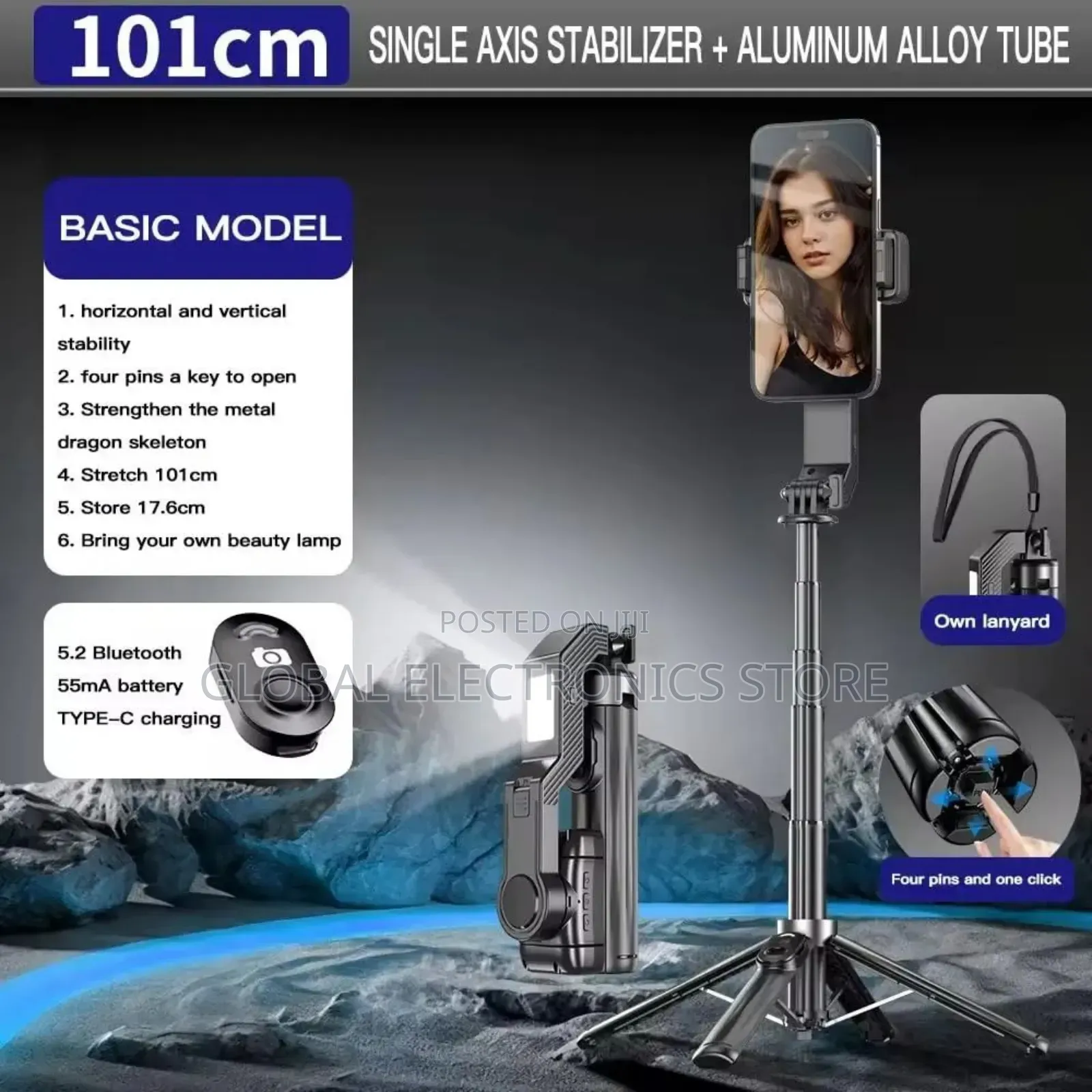 Q31 Extendable Selfie Stick Gimbal Stabilizer Smartphone