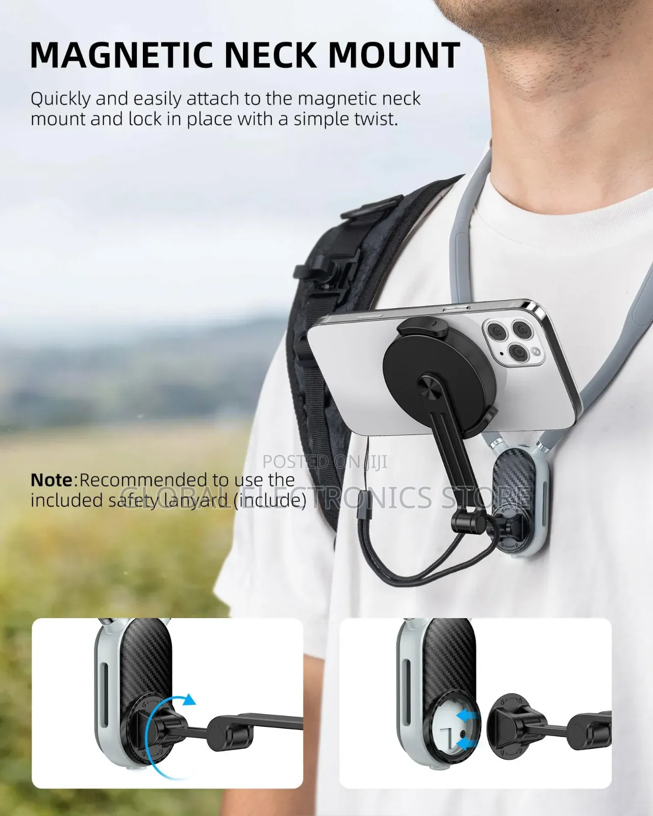 2 in 1 Jmary Mg-02 Magnetic Neck Holder for Action Camera Phone
