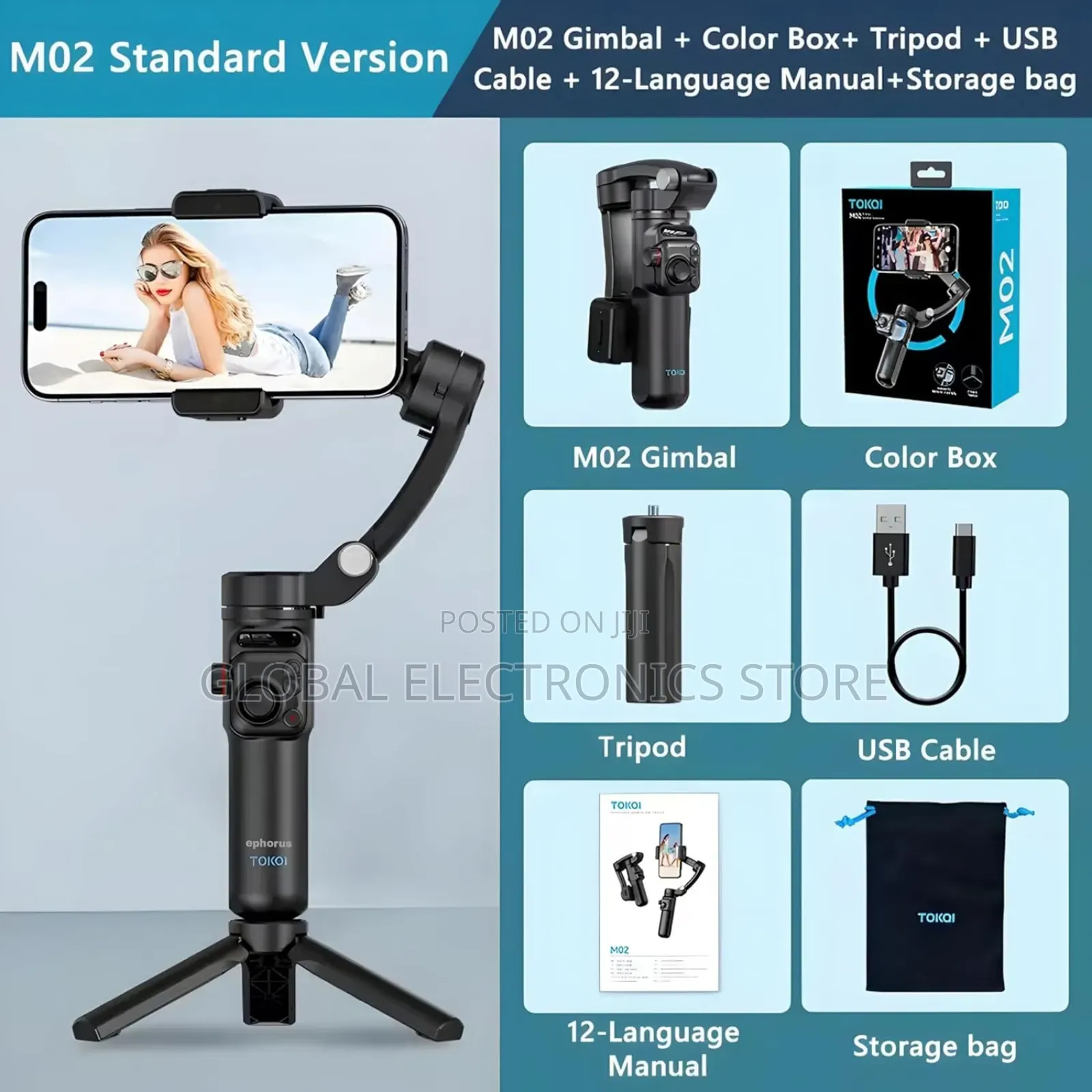 Tokqi M02 3-Axis Handheld Gimbal Stabilizer Cell Phone Selfie Tripod