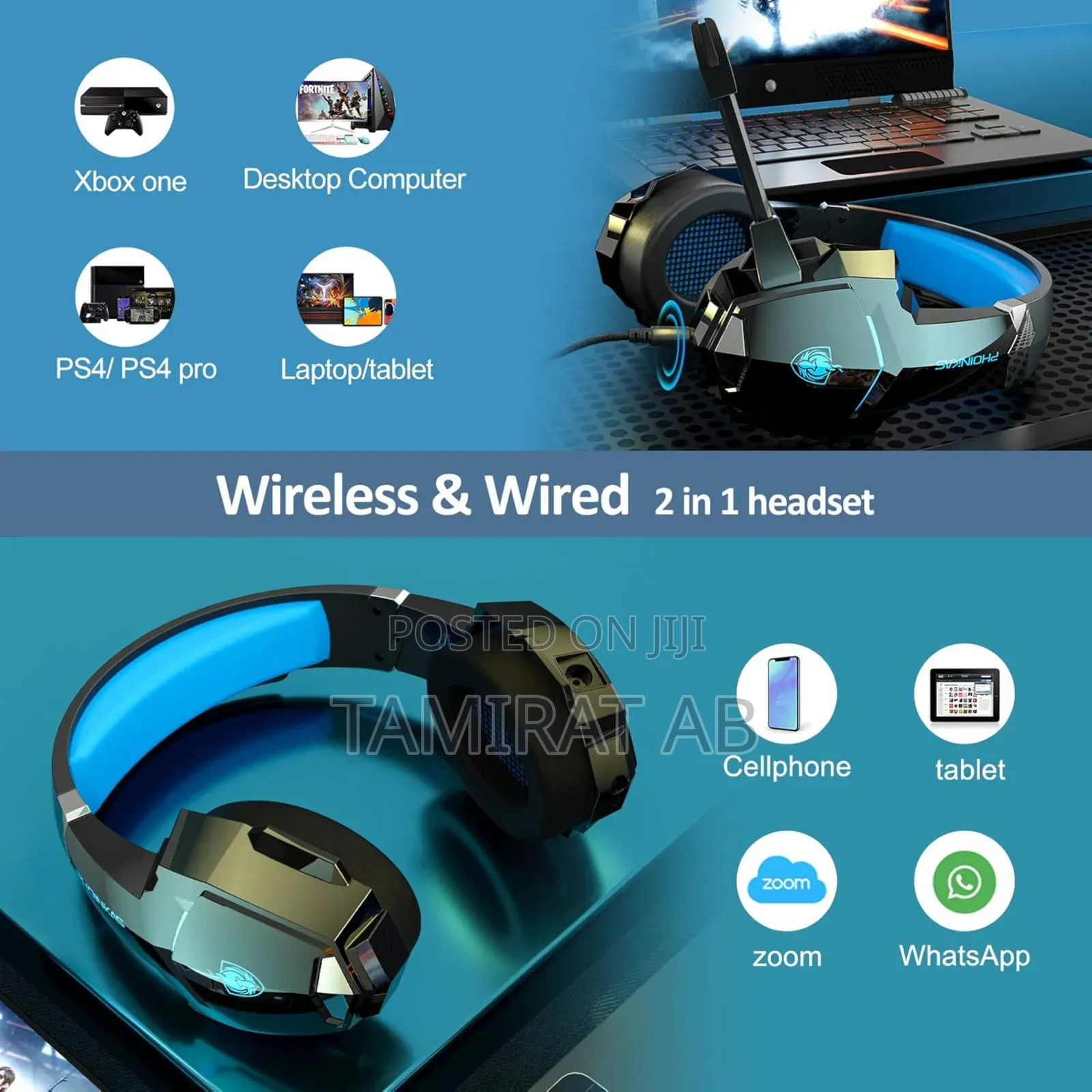 Wireless Gaming Headset for Ps4/Ps5/Pc/Xbox One/Switch, 7.1 Stereo