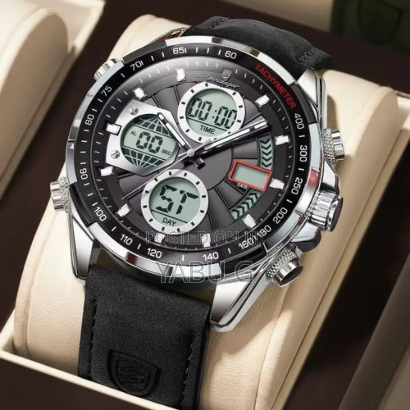 Poedagar Men New Watch Chronograph Waterproof Black Leather Wrist