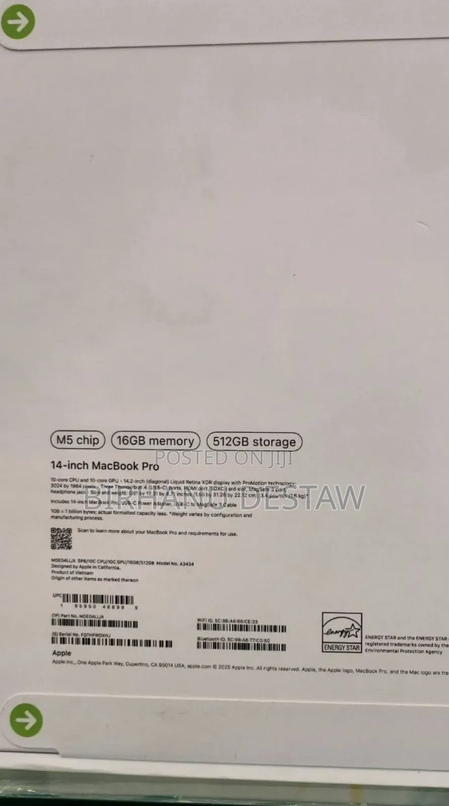 New Laptop Apple MacBook Pro 16GB Apple M5 SSD 512GB