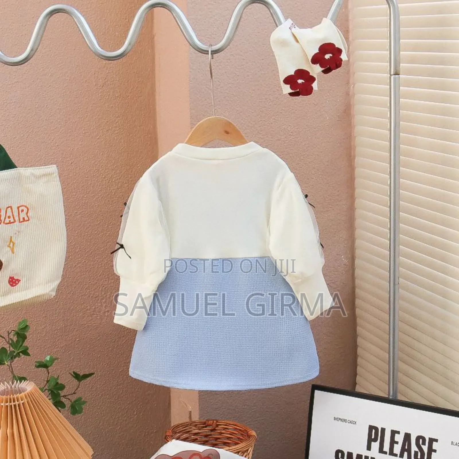 Mk- 0707 Girls Bow Decor Long-Sleeve Dress Size: 1 - 4 Years