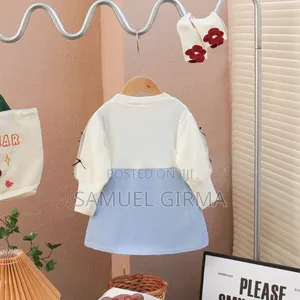 Mk- 0707 Girls Bow Decor Long-Sleeve Dress Size: 1 - 4 Years