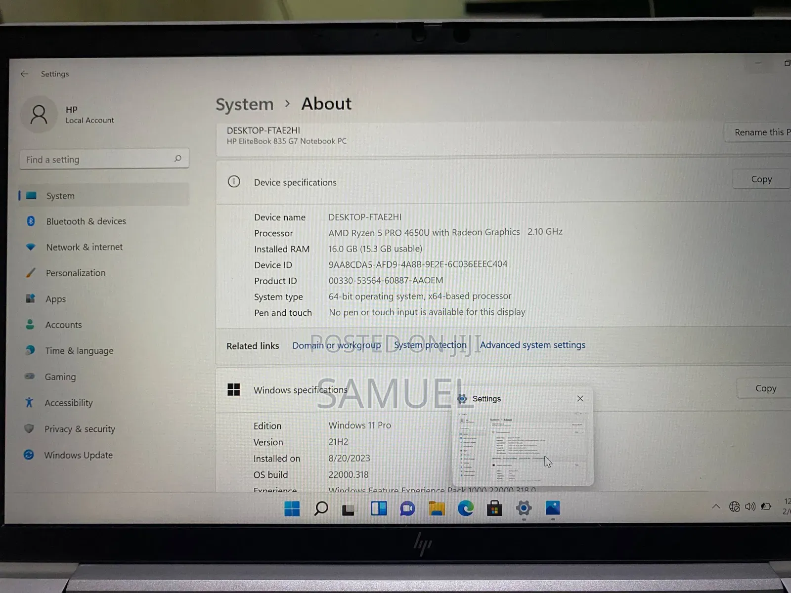 New Laptop HP EliteBook 835 G7 16GB AMD Ryzen 5 SSD 256GB