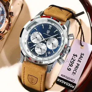 Poedagar Men's Chronograph Quartz Watch With a Brown or Tan Leather