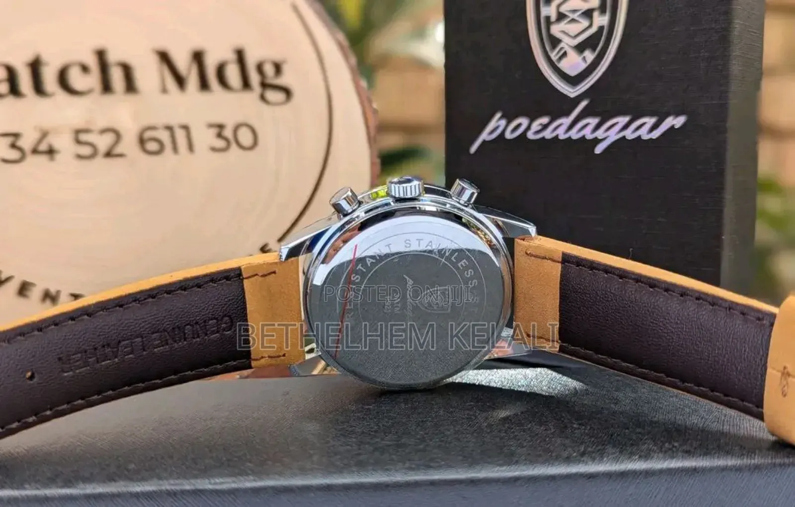 Poedagar Men's Chronograph Quartz Watch With a Brown or Tan Leather