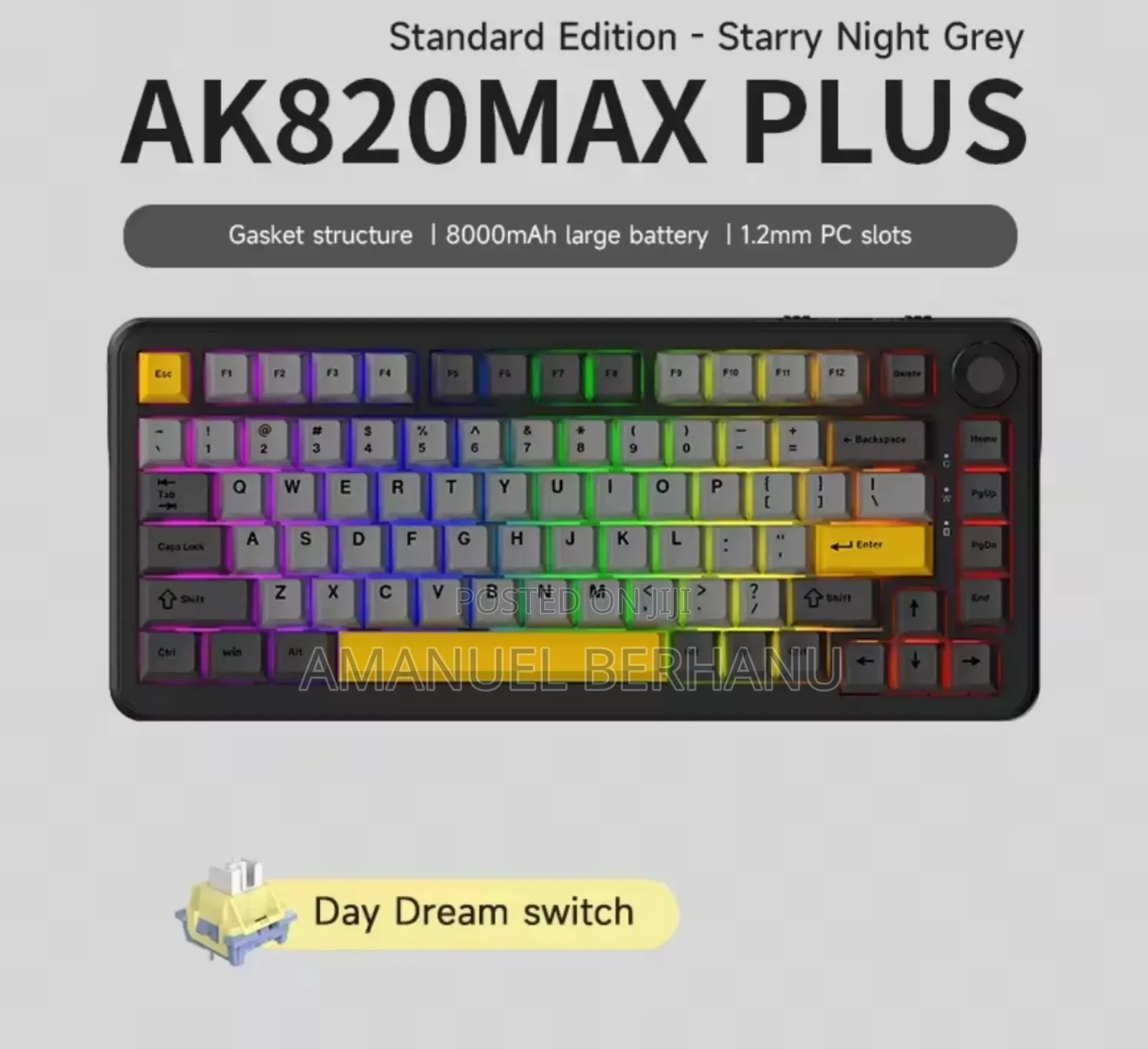 Ajazz Ak820 Max Plus Mechanical Keyboard, Rgb, Tri Mod 8000mah Battery