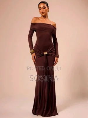 Elegant Off-Shoulder Brown Maxi Dress