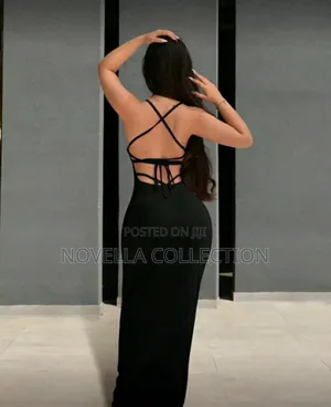 Women Black Color Spaghetti Strap Backless Sleeveless Black Dress