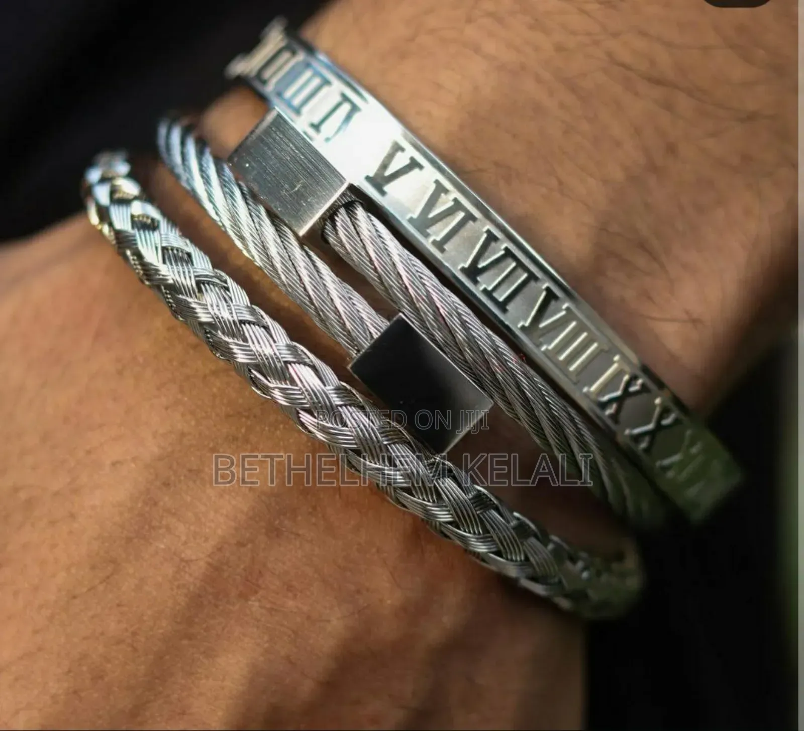3set Stainless Bracelets for Men Availabl in Silverand Black Colour