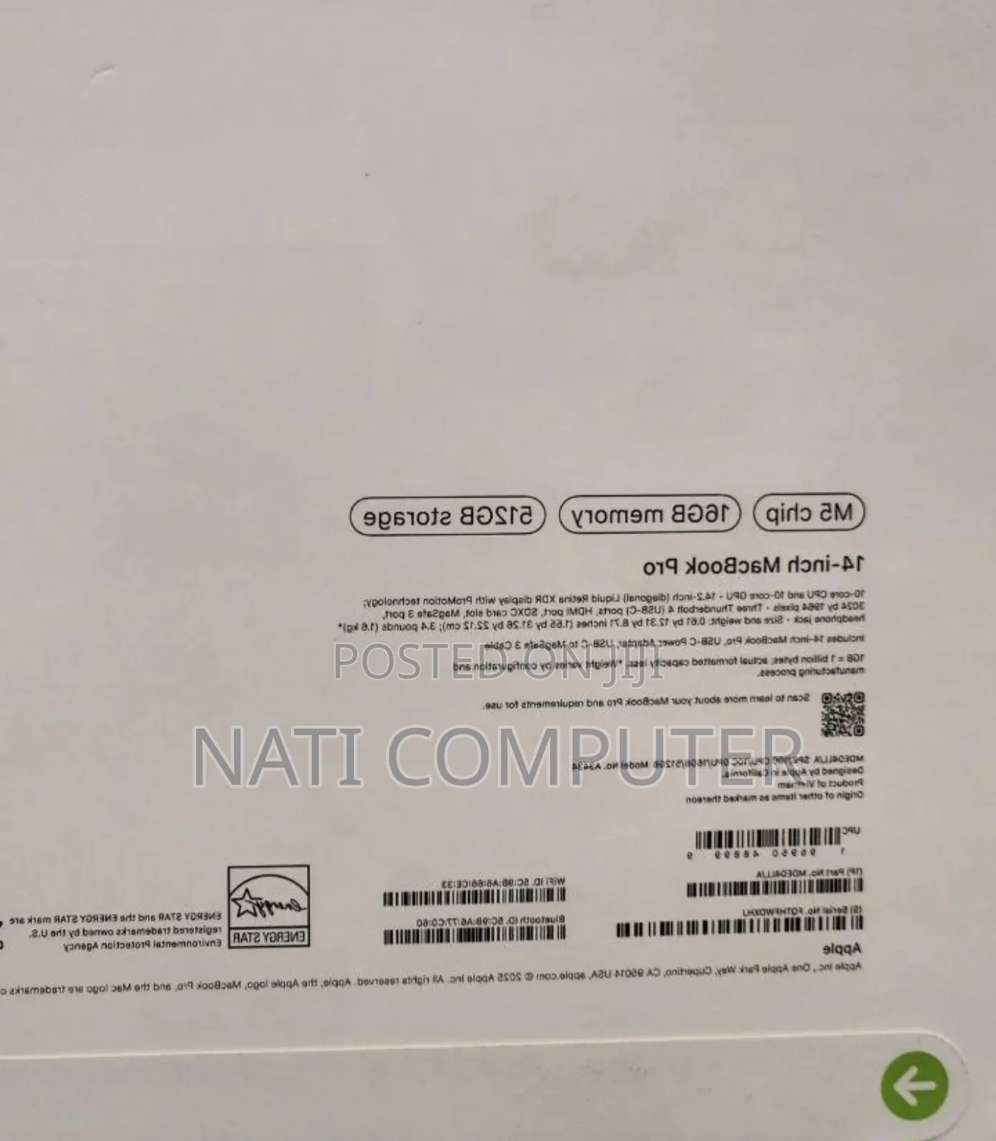 New Laptop Apple Macbook Pro 2025 M5 14-Inch 16GB Apple M5 SSD 512GB