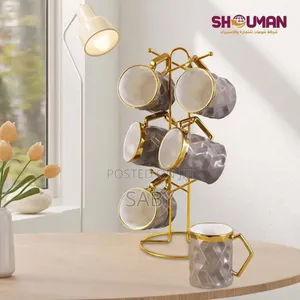 6set Ceramic Mugs With Golden Stand