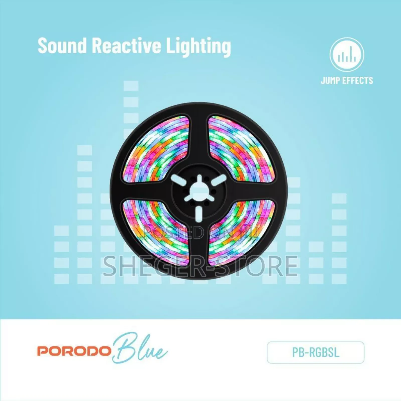 Orginal Porodo Blue Sound Reactive RGB Strip Light With Remote Control