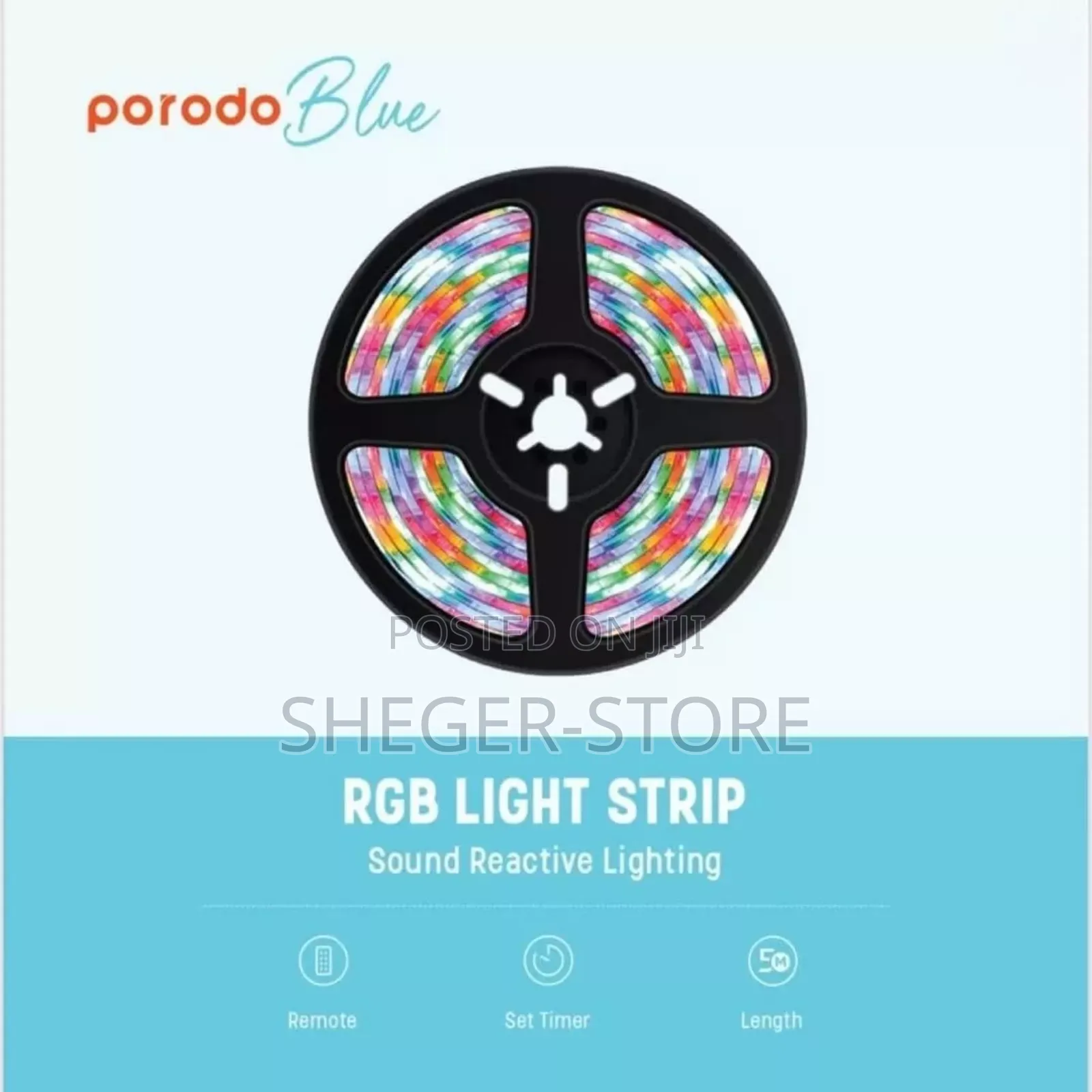 Orginal Porodo Blue Sound Reactive RGB Strip Light With Remote Control