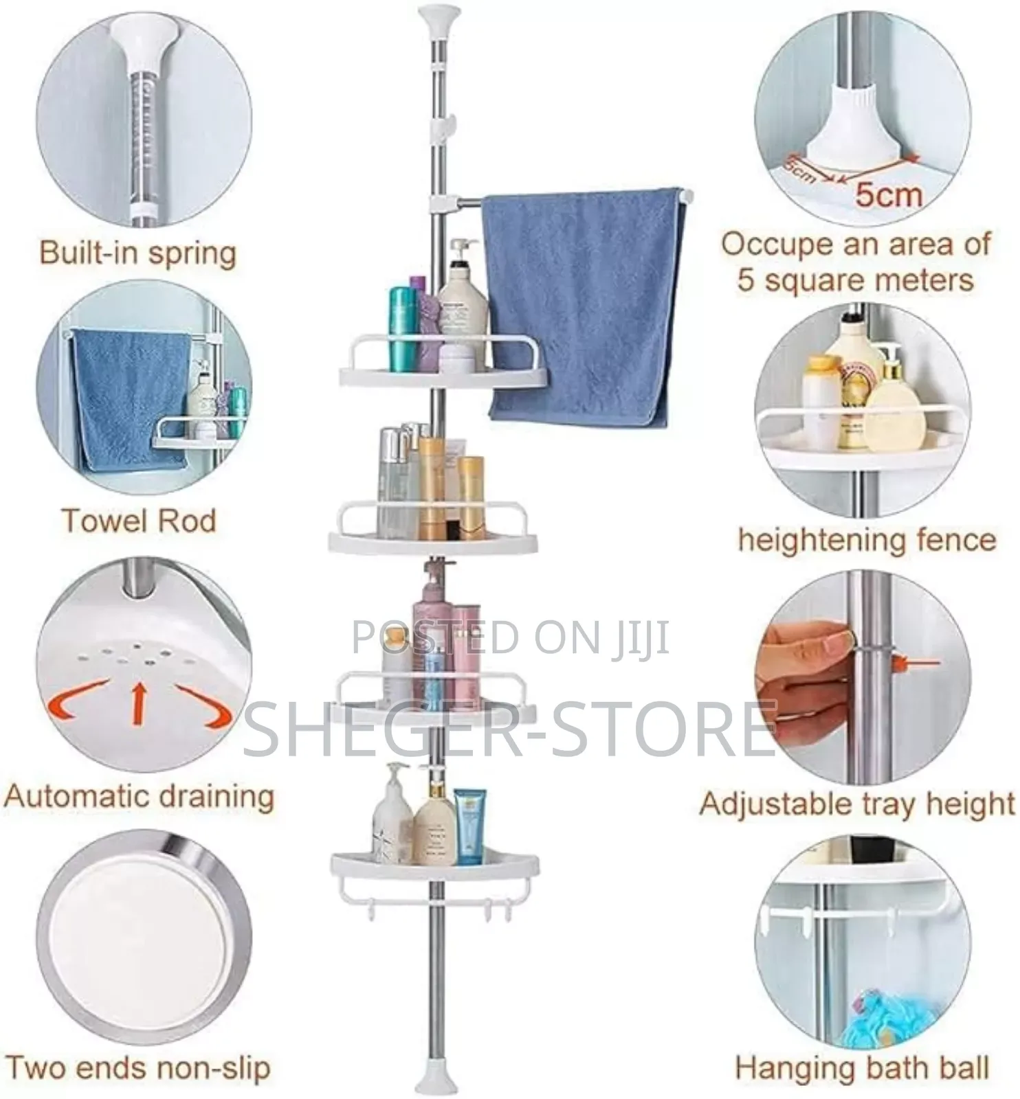 Stylish Design Adjustable Bathroom Corner Shelf