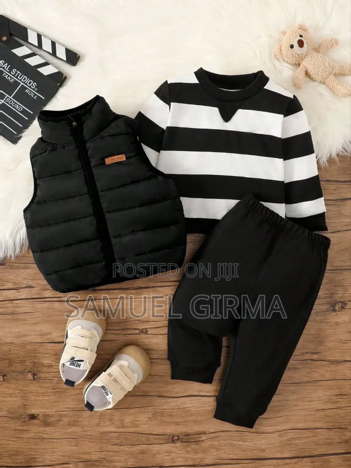 Boys Stripped Pullover, Pant and Vest Set