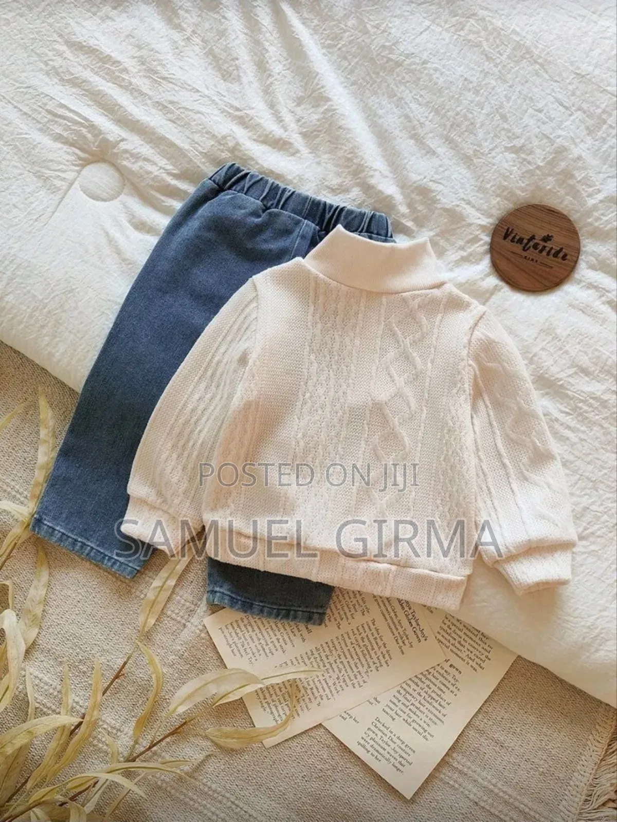 Toddler Boys Casual Turndown Collar Long-Sleeve Top and Jeans Pant Set