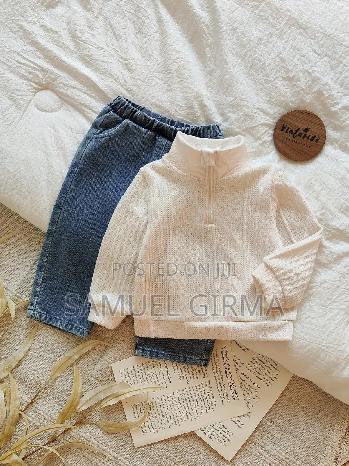 Toddler Boys Casual Turndown Collar Long-Sleeve Top and Jeans Pant Set