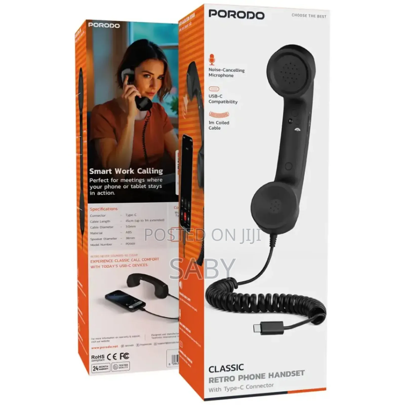 Porodo Classic Retro Phone Handset With Type-C Connector