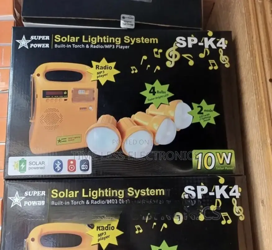 Super Power Solar Lighting System – 4 Lamps, 10 W Each