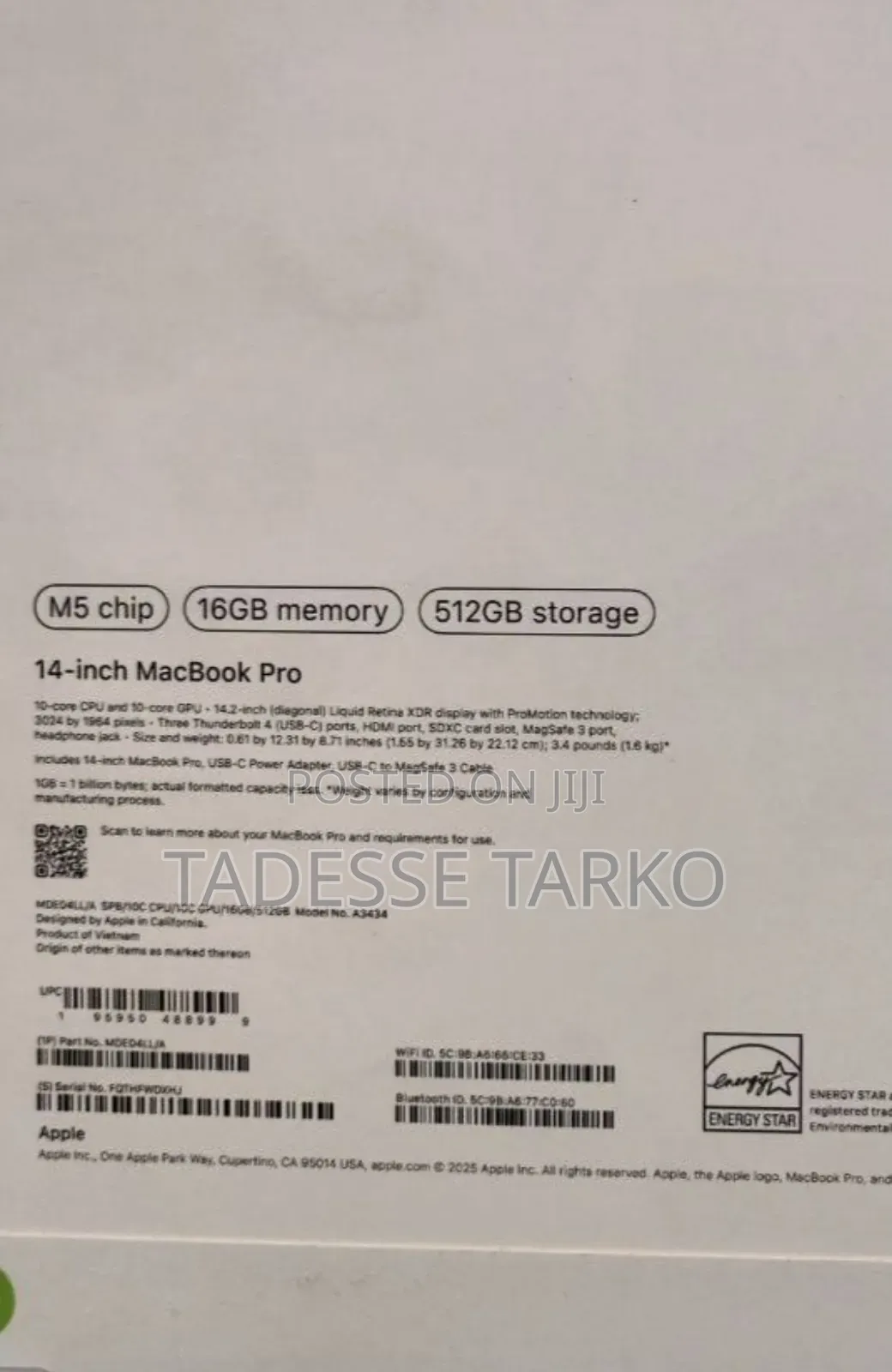 New Laptop Apple MacBook Pro 16GB Apple M3 SSD 512GB