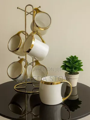 6set Ceramic Mugs With Golden Stand
