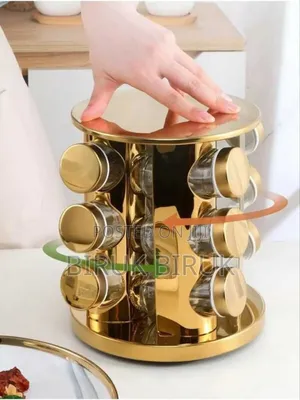 12 Set Spice Carousel Glass Jar With Rack