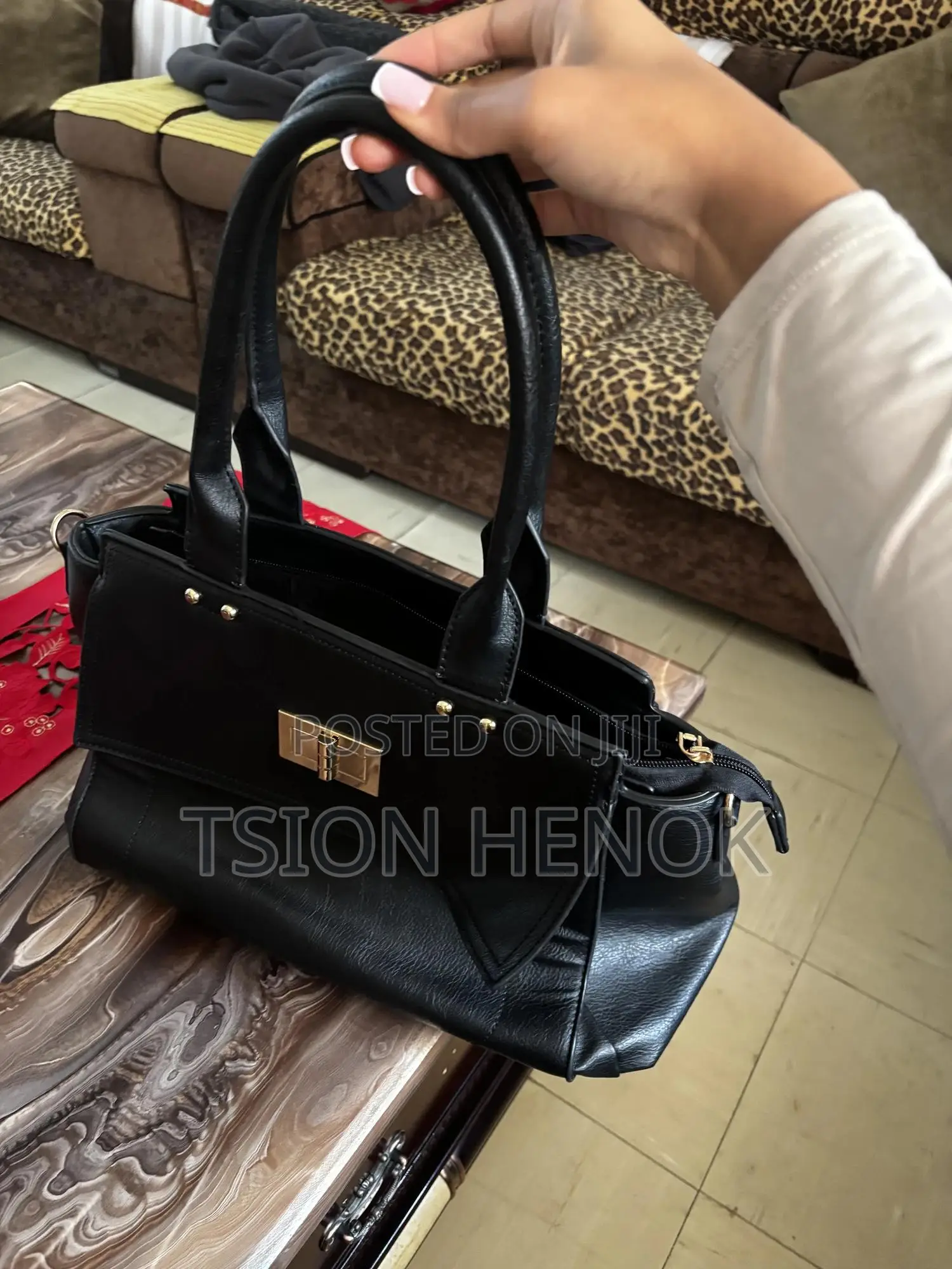 Black Synthetic Hand Bag