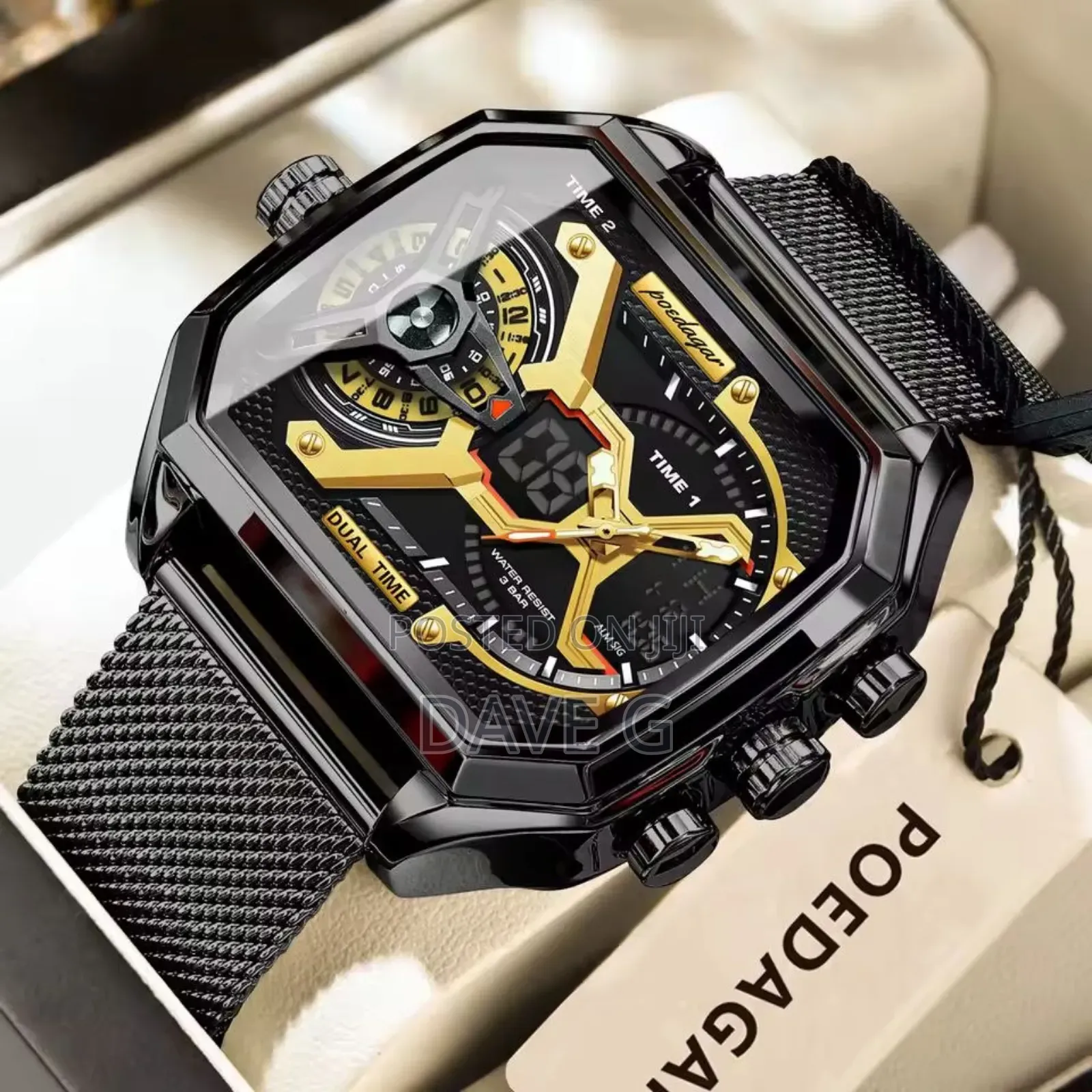 Poedagar Fashion Men Clock Rectangle Waterproof Date