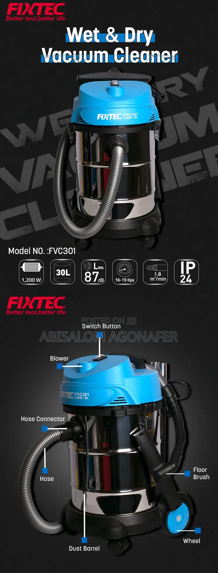 Fixtec 30l Wet Dry Vacuum Cleaner – Powerful Multi-Purpose!