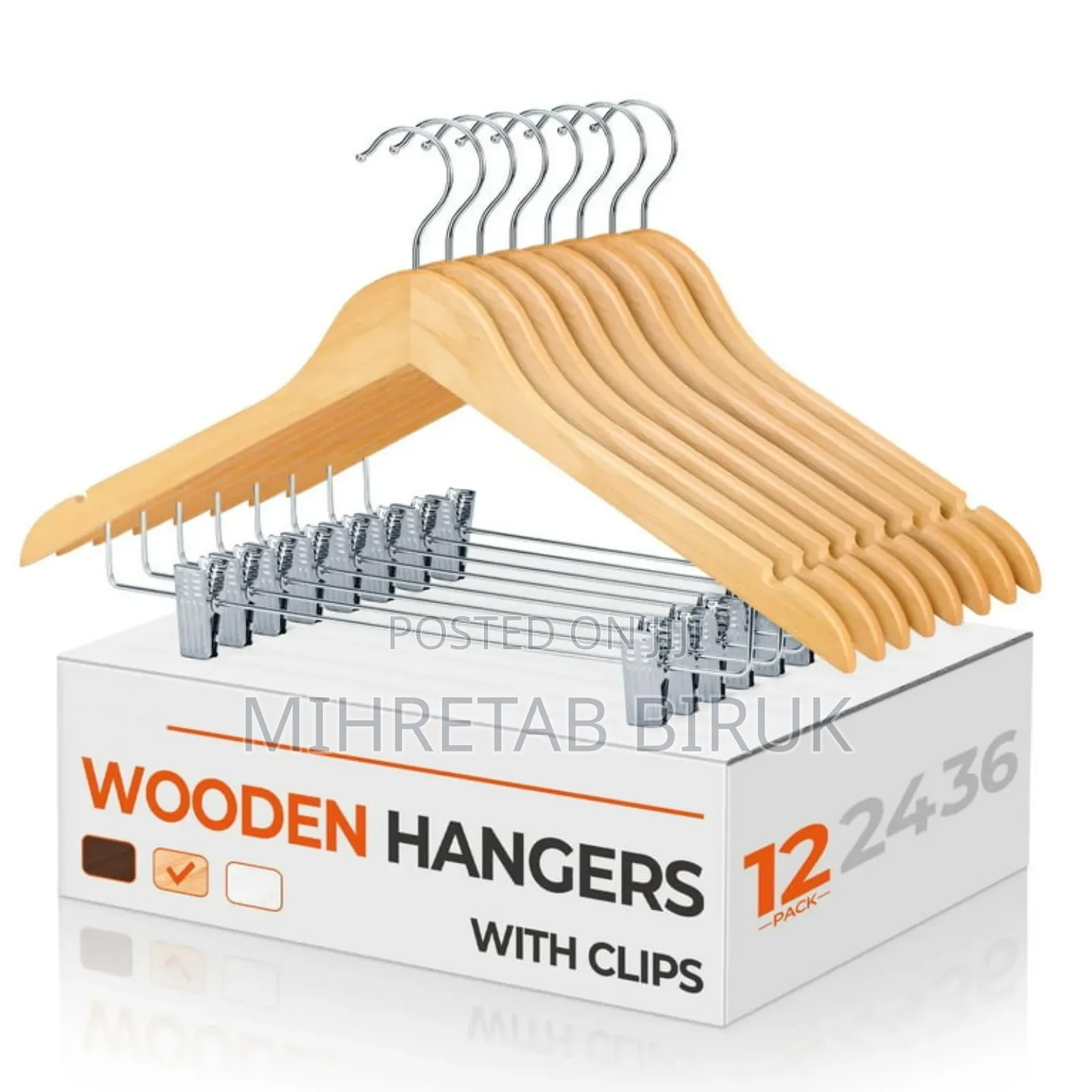 Imported 100%Wooden Premium Hanger With Clips (12pc) 3100