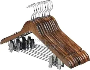Imported 100%Wooden Premium Hanger With Clips (12pc) 3100