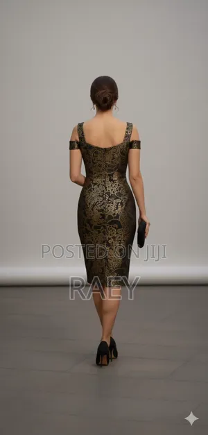 Black and Gold Shoulder Off Bodycon Dress