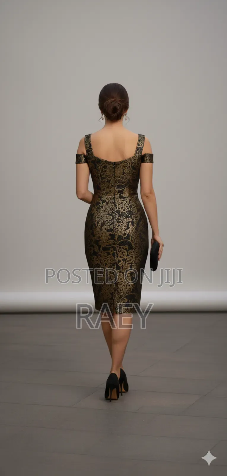 Black and Gold Shoulder Off Bodycon Dress