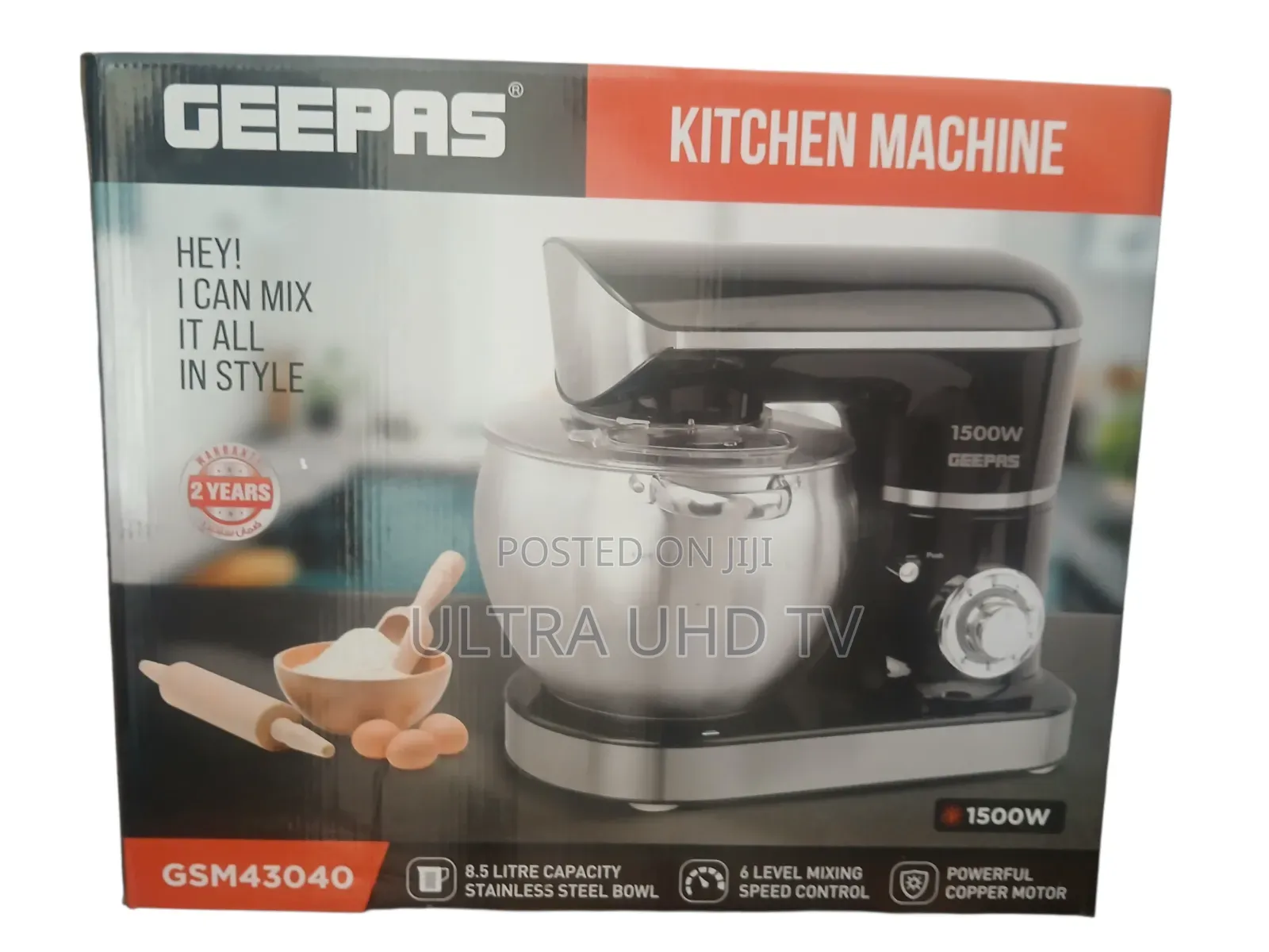 Geepas Mixer 8.5l Capacity Stainless Steel Mixing Bowl.6 Levels
