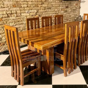 Modern Solid Wooden Dining Table With 8 Chairs