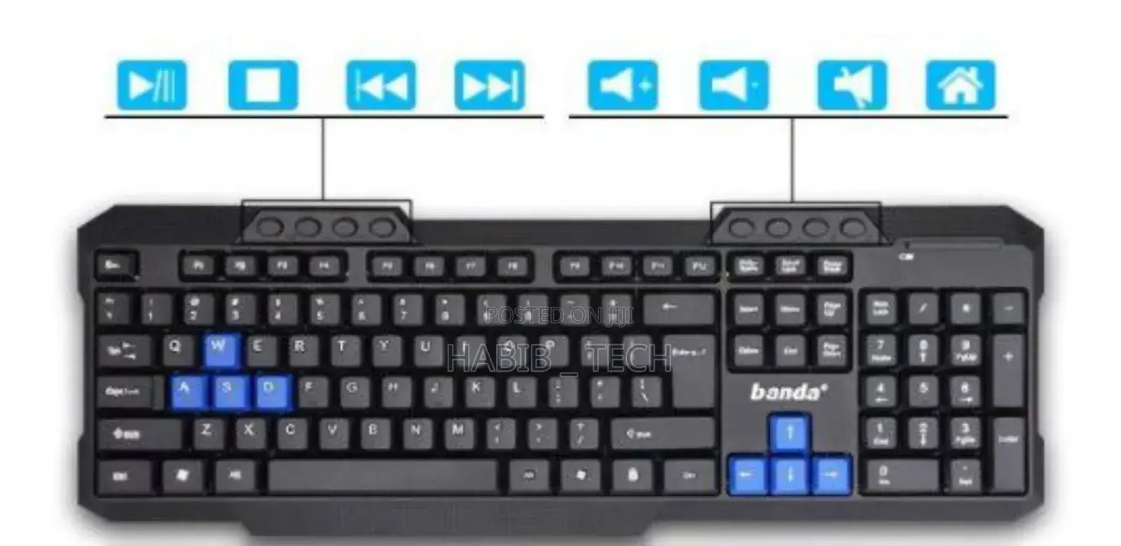 Banda 2.4ghz Wireless Keyboard Mouse Combo – Full Size, Plug Play