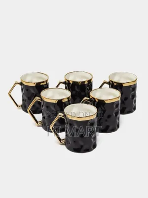 6 Set Ceramic Mugs With Golden Stand