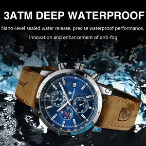 Poedagar Wristwatch for Men Leather Quartz Male Watches