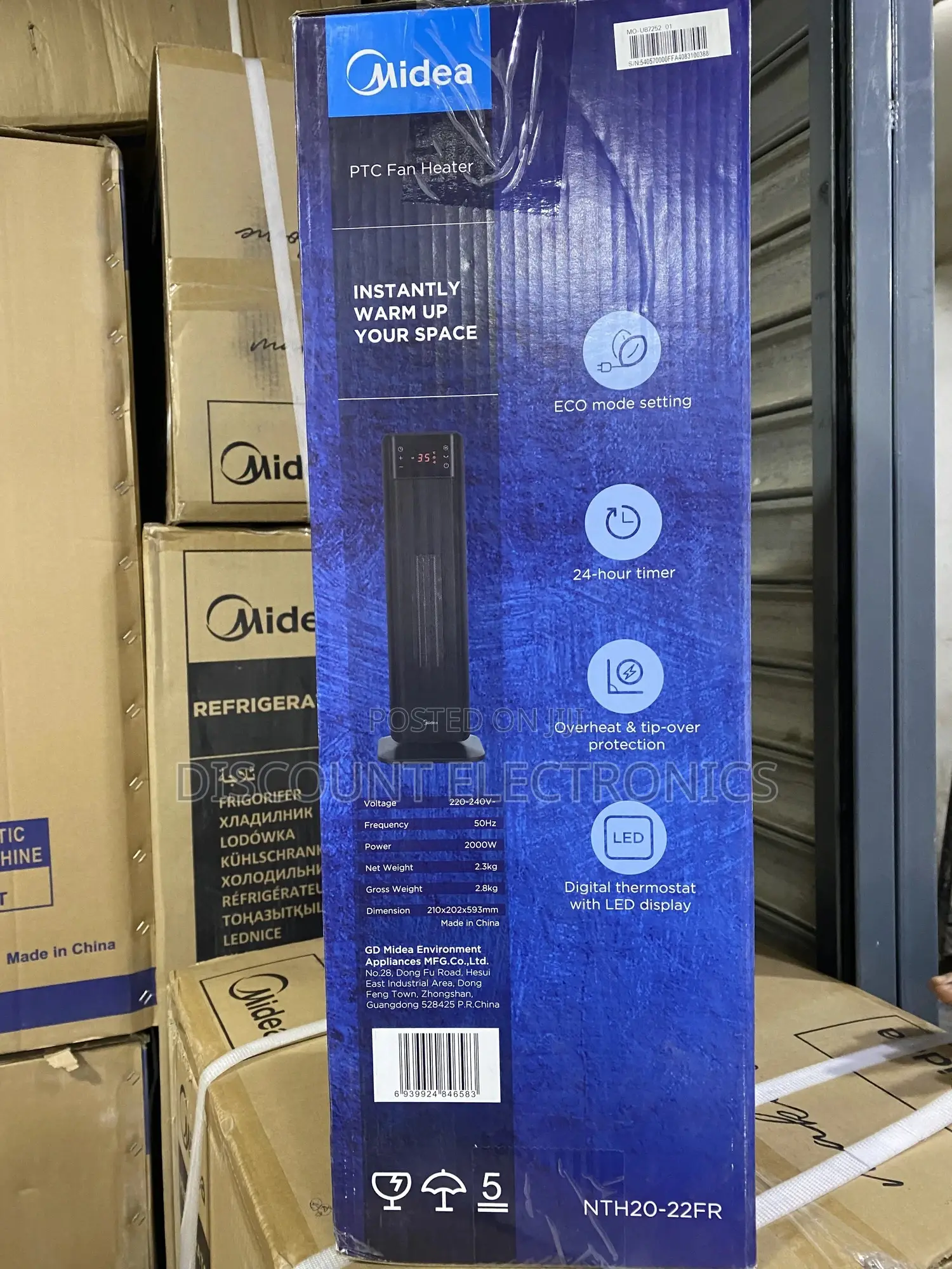 Midea Ptc Tower Fan Heater – 2000w, Eco Mode, 24-hour Timer