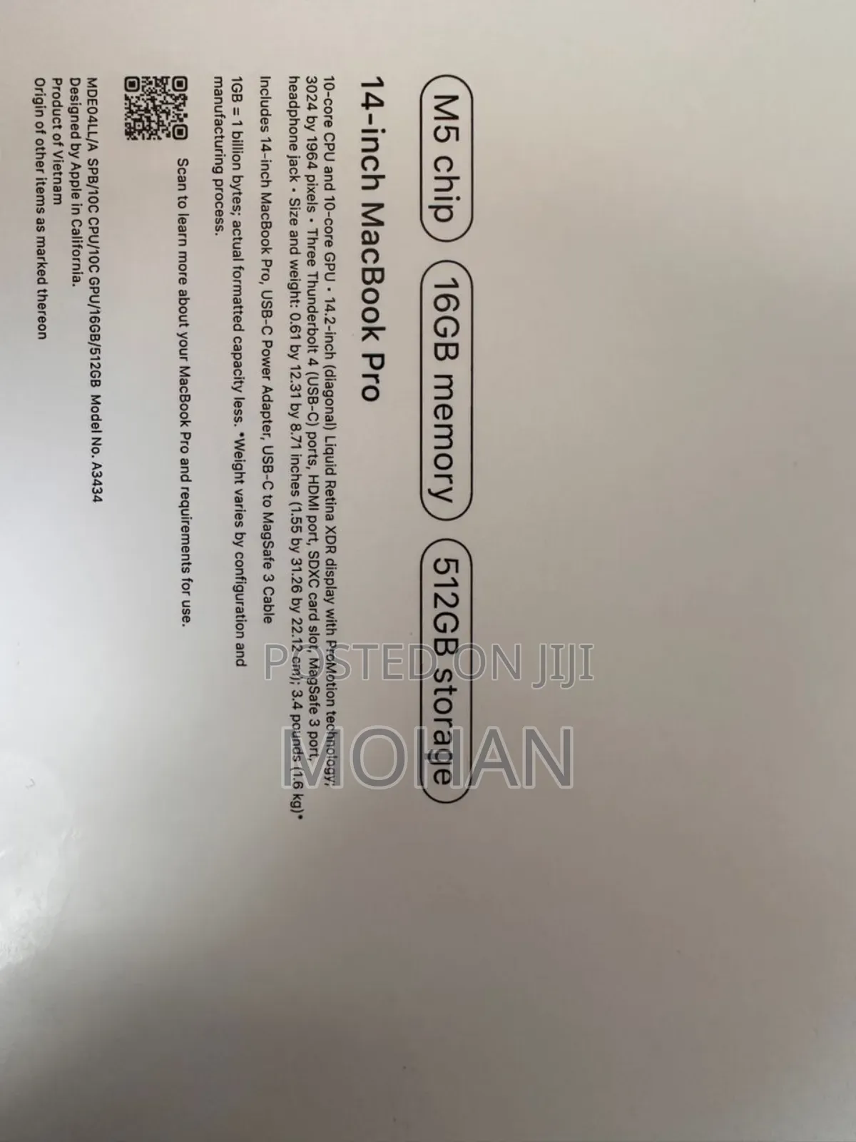 New Laptop Apple Macbook Pro 2025 M5 14-inch 16GB Apple M5 SSD 512GB