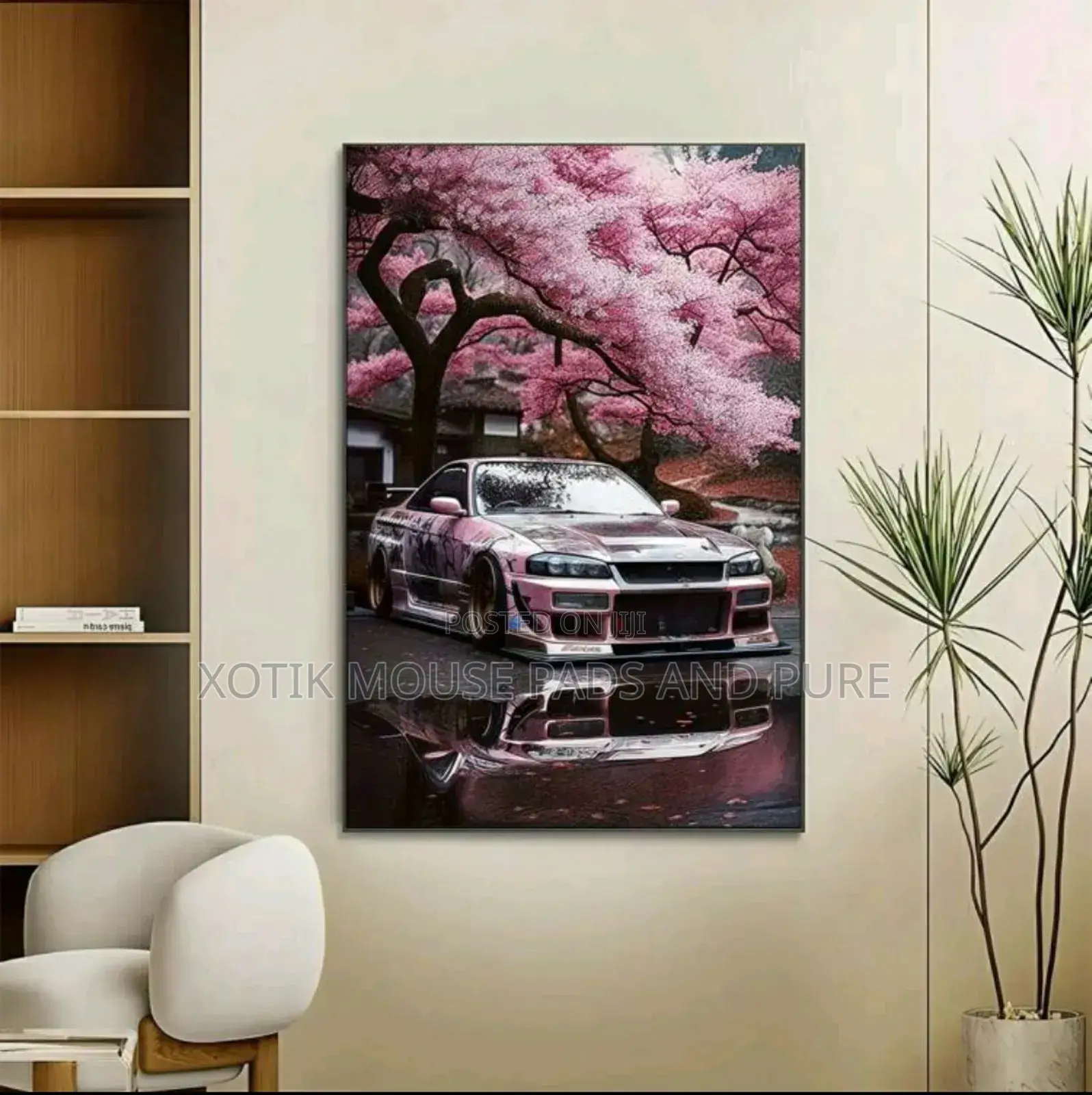 Jdm Sports Car And Cherry Blossom Wall Pure Canvas - Wall Poster