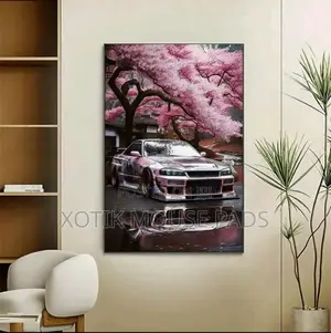 Jdm Sports Car And Cherry Blossom Wall Pure Canvas - Wall Poster