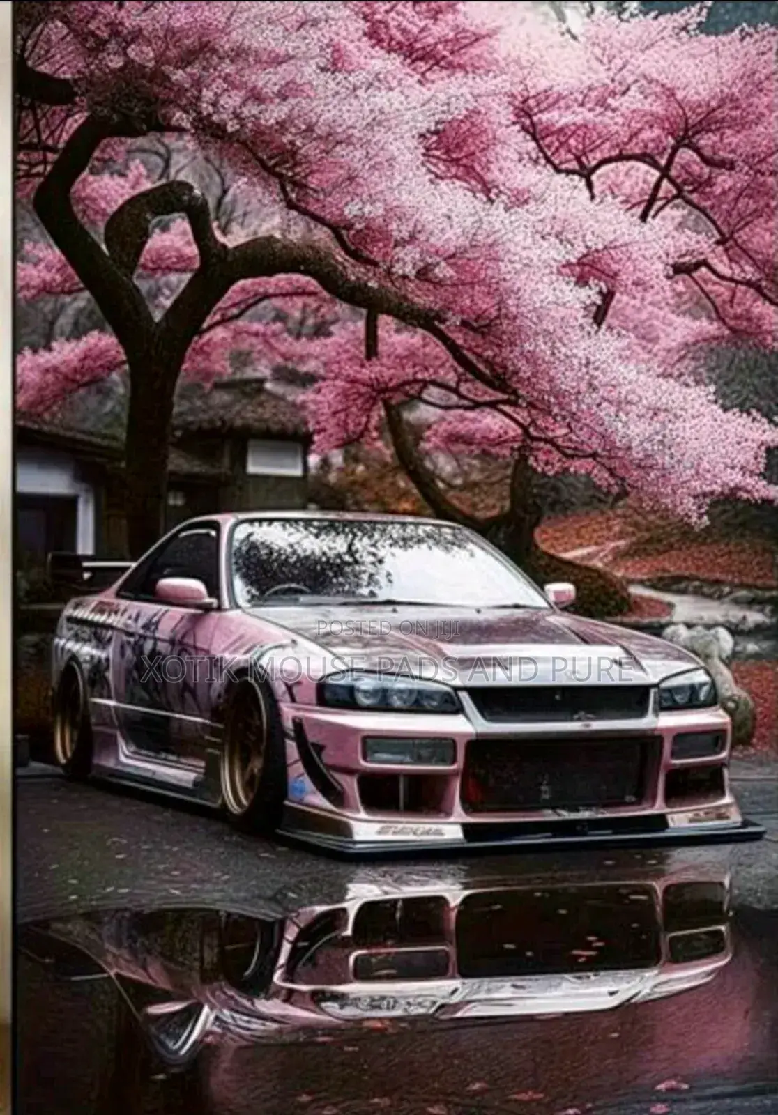 Jdm Sports Car And Cherry Blossom Wall Pure Canvas - Wall Poster