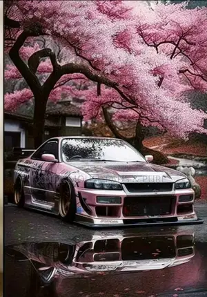 Jdm Sports Car And Cherry Blossom Wall Pure Canvas - Wall Poster
