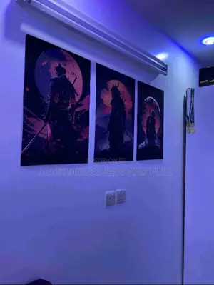 3pcs Samurai Against Red Moon Mountain Wall Art Canvas - Wall Poster