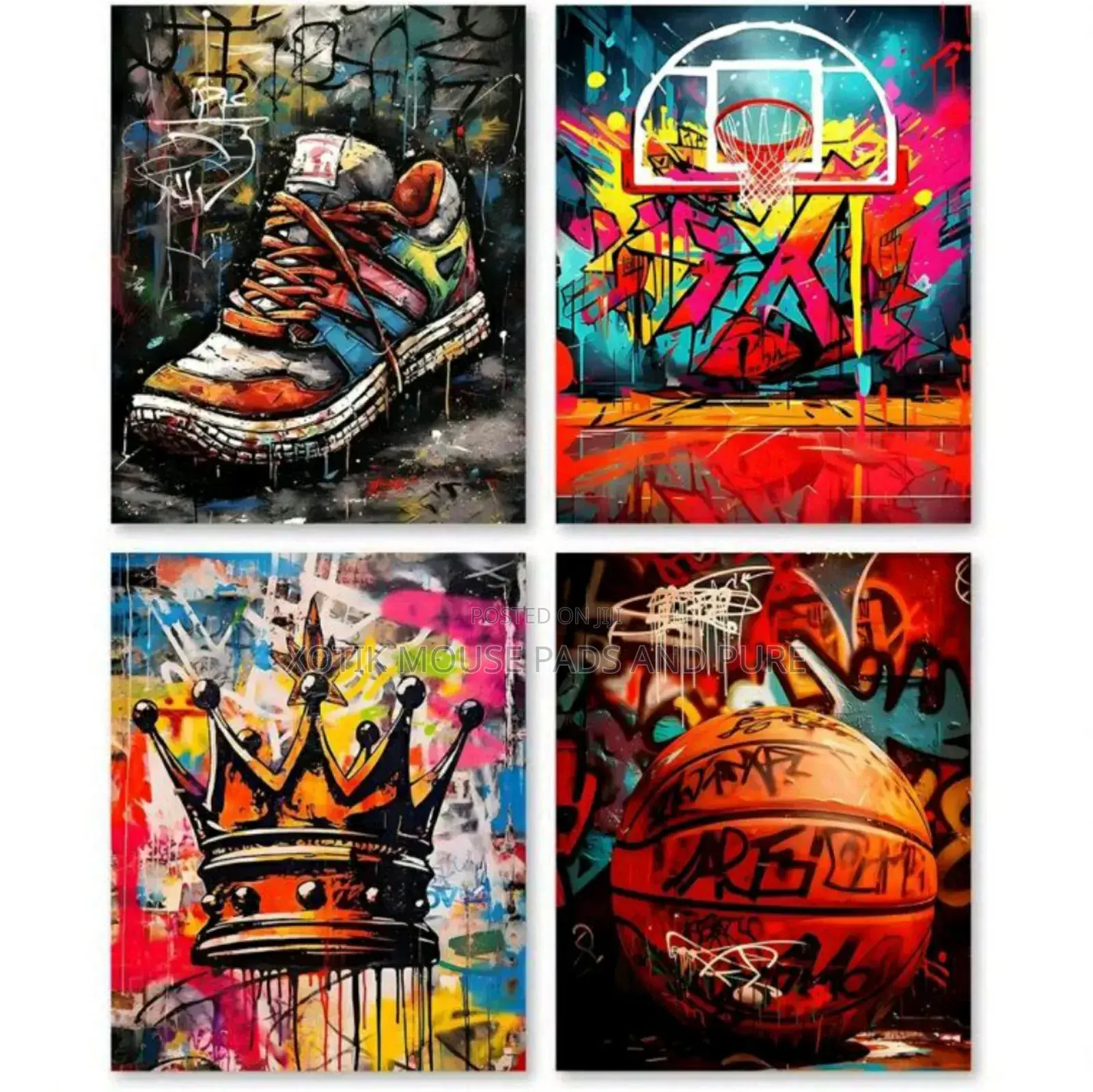 4 PCS Basketball Graffiti Wall Art Canvas - Wall Poster