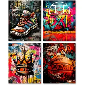 4 PCS Basketball Graffiti Wall Art Canvas - Wall Poster